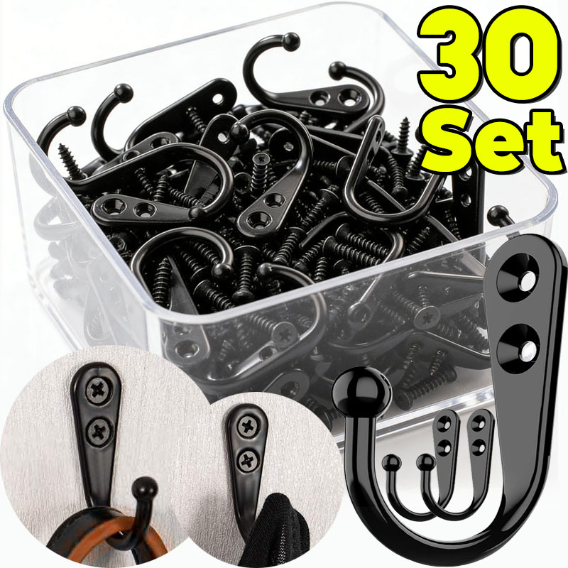 Commercial Kitchen Rack - Black Metal Hooks with Screws Wall