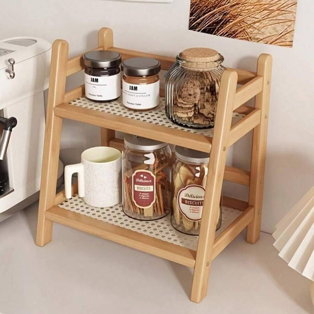 Commercial Kitchen Rack - 2-Tier Bamboo Countertop Storage Rack, Wooden