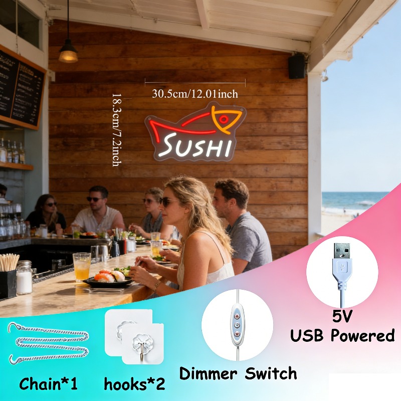 LED Sushi Fish Shape Neon Sign - Commercial Kitchen Light review and price
