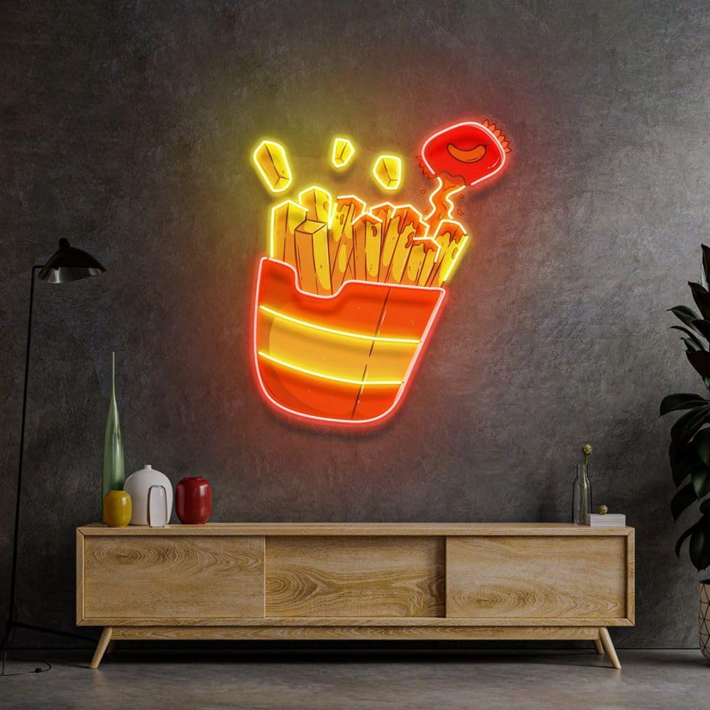 Custom French Fries Neon Sign  - Commercial Kitchen Light review and price