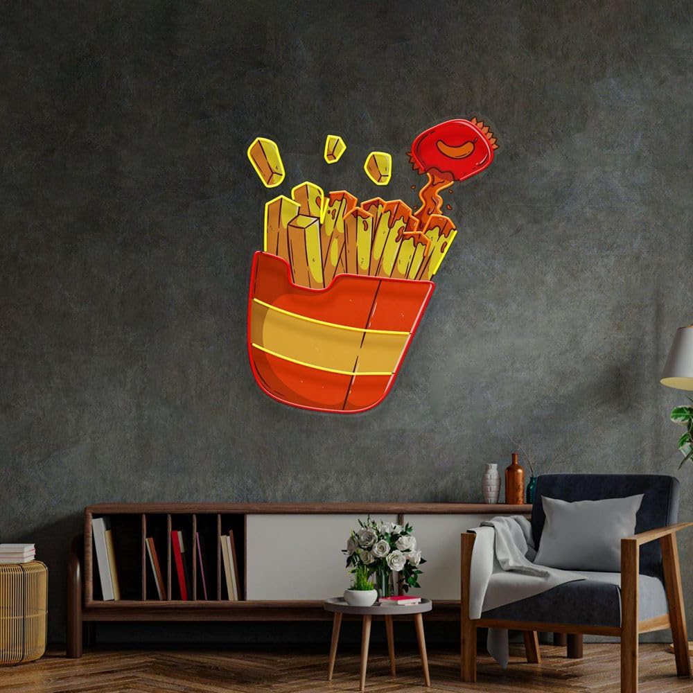 Custom French Fries Neon Sign  - Commercial Kitchen Light review and price