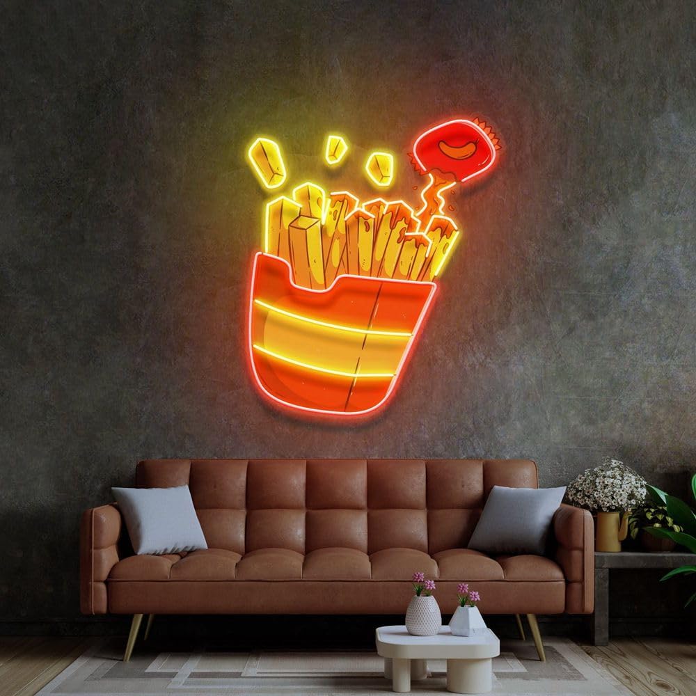 Custom French Fries Neon Sign  - Commercial Kitchen Light review and price